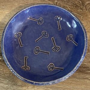 Handmade Blue Ceramic Key Motif Decorative Bowl Mitchell’s Place Signed